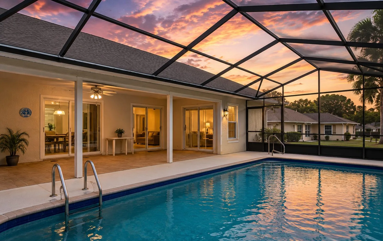 Pool deck and screened lanai in Beverly Hills FL