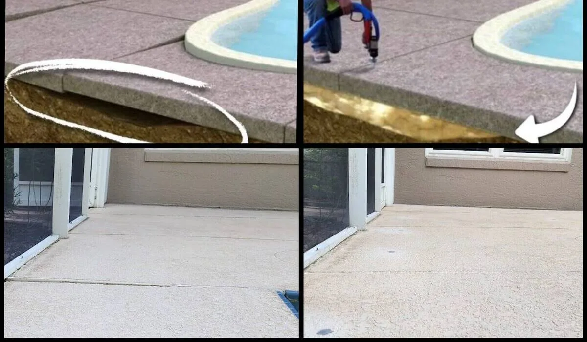 Pool deck repair and concrete leveling in Wesley Chapel FL before and after