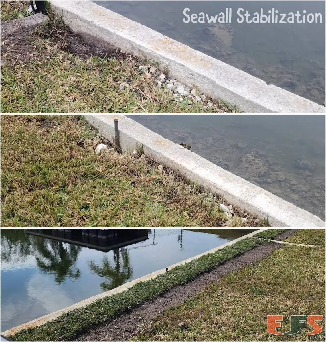 Seawall stabilization project using polyurethane foam injection